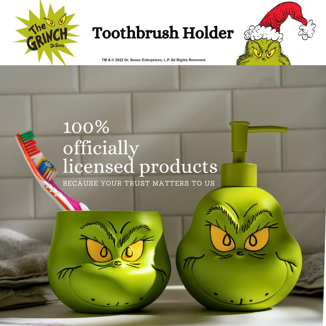 Collectibles Dr. Seuss' The Grinch Holiday Christmas Toothbrush Holder - Makeup Brushes/Pens Tumbler, (Officially Licensed Produ